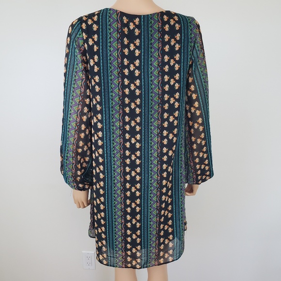 Intu Dress Flowy Tribal Floral Print Tunic Top XL Sheer Beach Pool Cover Up - Picture 4 of 5